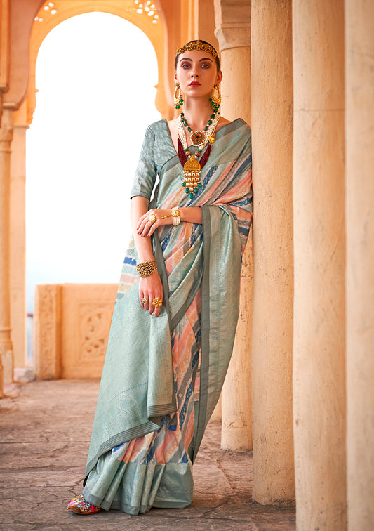 Multi Colour Viscose Silk Foil Print Classic Saree