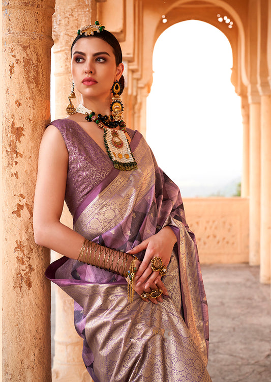 Purple Colour Viscose Silk Foil Print Classic Saree