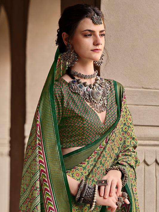 Green Silk Patola Print Saree
