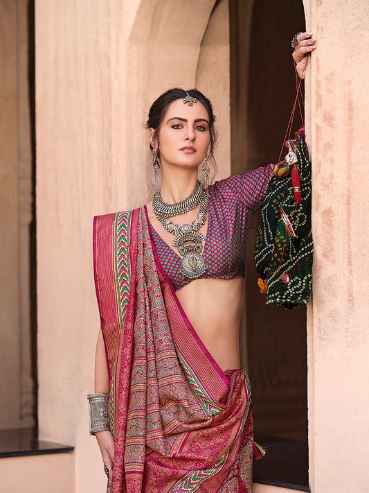 Burgundy Silk Patola Print Saree