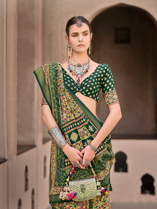 Green Silk Patola Print Saree