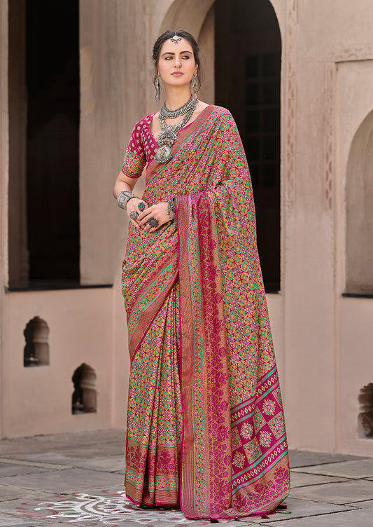 Burgundy Silk Patola Print Saree