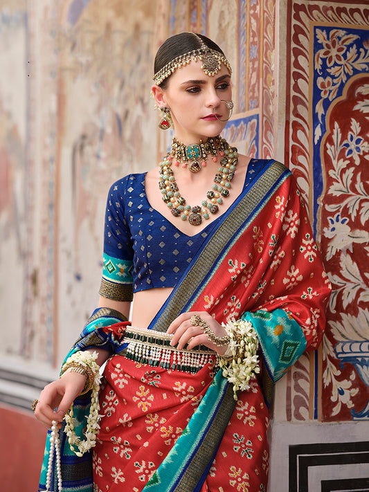 Red Silk Patola Print Saree
