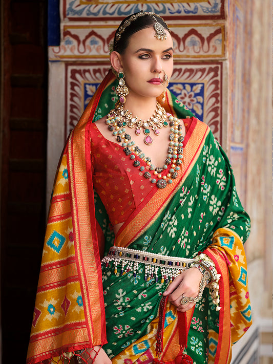 Green Silk Patola Print Saree