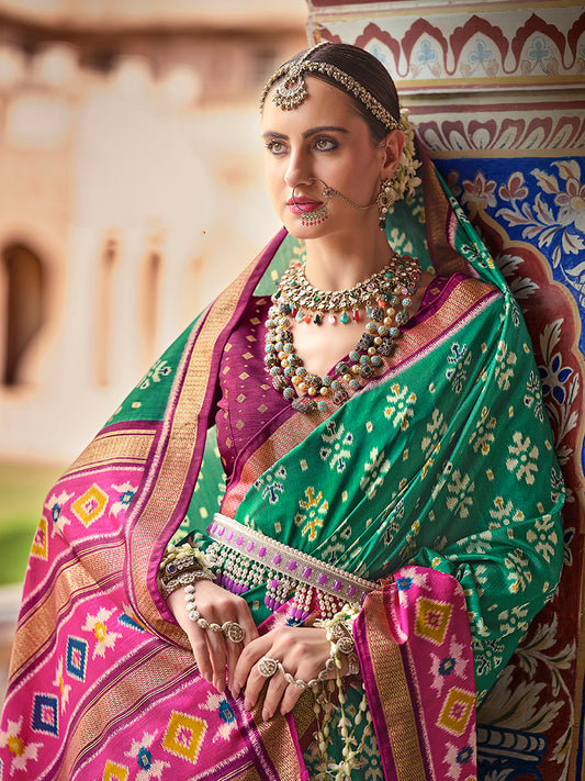 Mint Green Silk Patola Print Saree