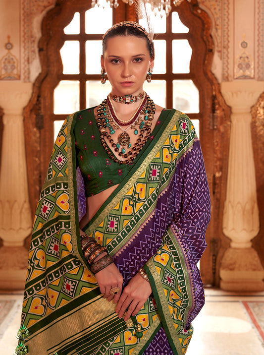 Purple Silk Blend Patola Beautiful Printed Saree