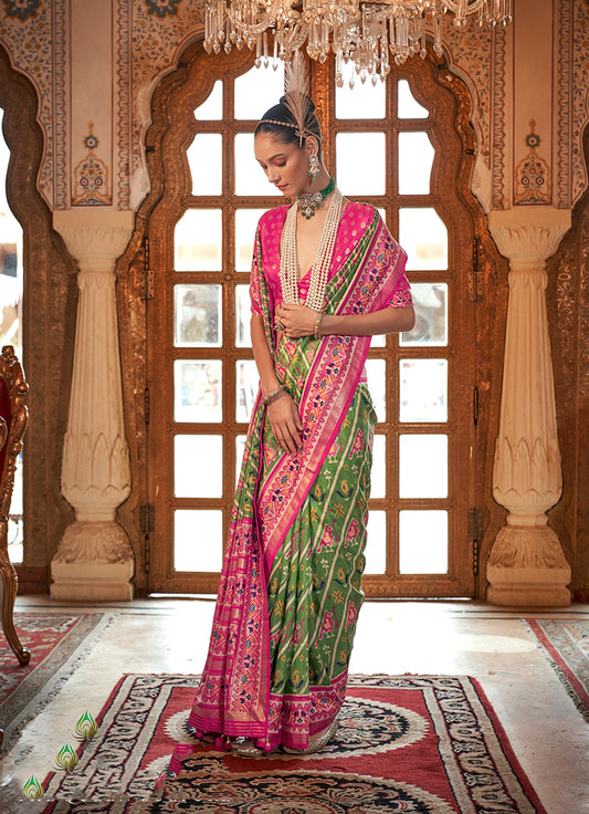 Light Green Silk Blend Patola Printed Saree