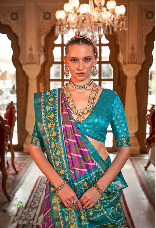 Magenta Silk Blend Patola Printed Saree