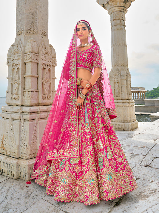 Rani Pink Silk Embroidered Sequins Work Bridal Lehenga Choli