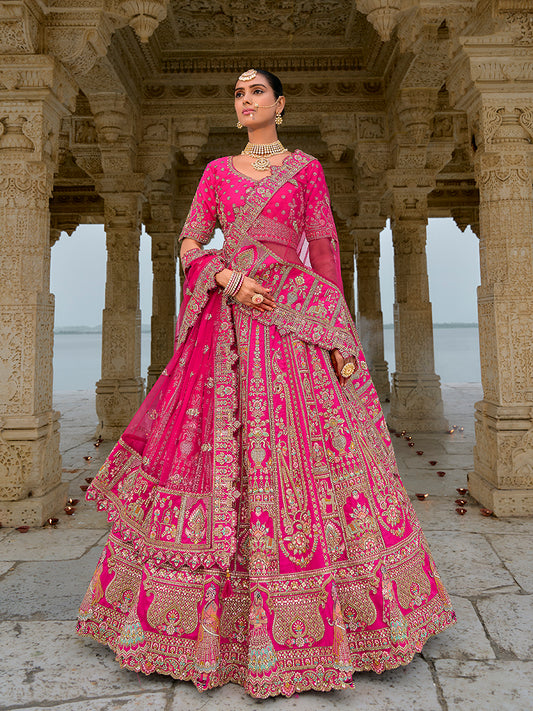 Rani Pink Silk Embroidered Sequins And Zari Work Bridal Trendy Lehenga Choli