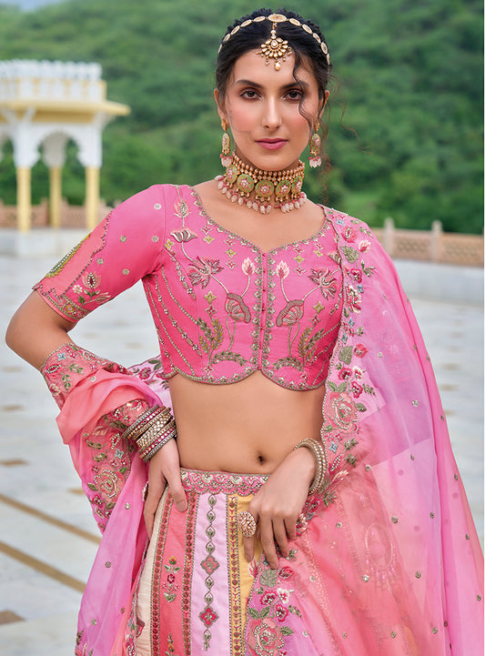Pink Silk Embroidered Sequins Wedding Lehenga Choli