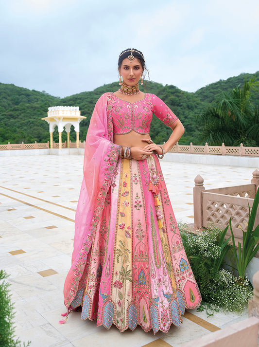 Pink Silk Embroidered Sequins Wedding Lehenga Choli