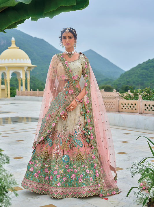 Baby Pink Silk Embroidered Sequins Wedding Lehenga Choli