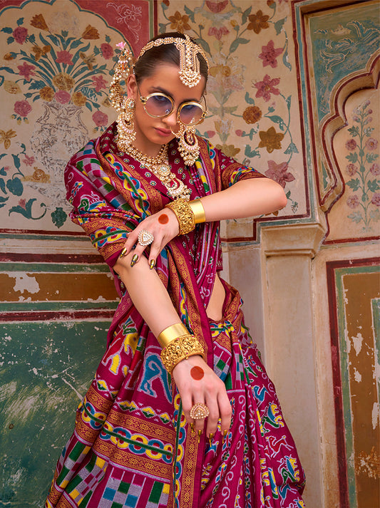 Burgundy Sigma Silk Patola Print Saree