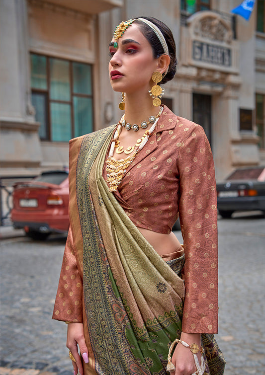 Golden Viscose Silk Foil Print Traditional Saree