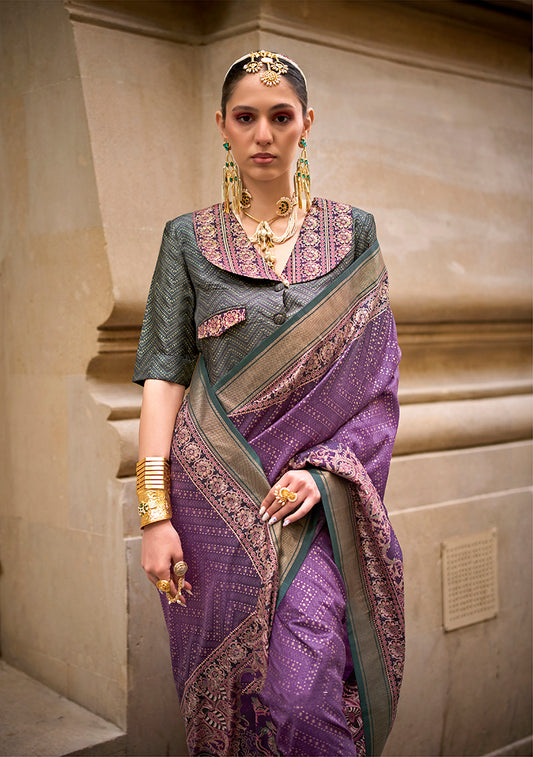Purple Viscose Silk Foil Print Traditional Saree