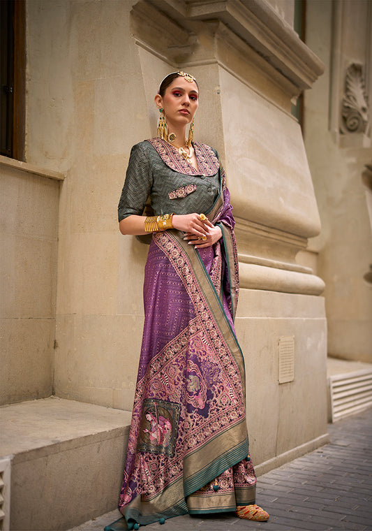 Purple Viscose Silk Foil Print Traditional Saree