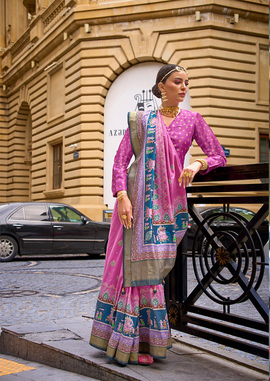 Pink Viscose Silk Foil Print Traditional Saree
