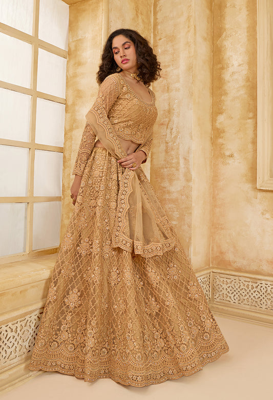 Chiku Net Thread Embroidery Sangeet Designer Lehenga Choli