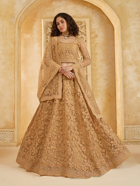 Chiku Net Designer Lehenga Choli with Embroidered Work for Women