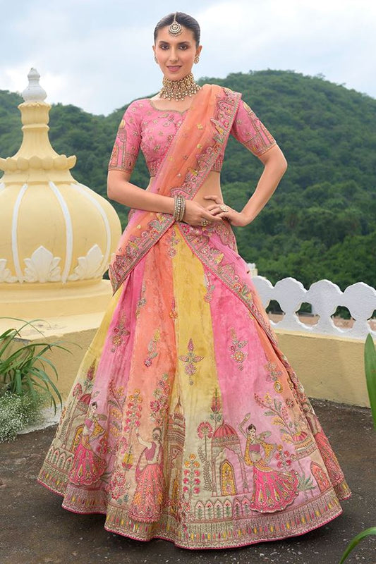 Light Pink Heavy Silk With Khatli Embroidery Work Wedding Lehenga Choli