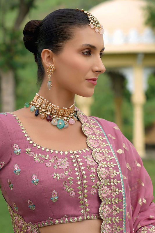Rose Gold Heavy Silk With Khatli Emboidered & Heavy Work Lehenga Choli