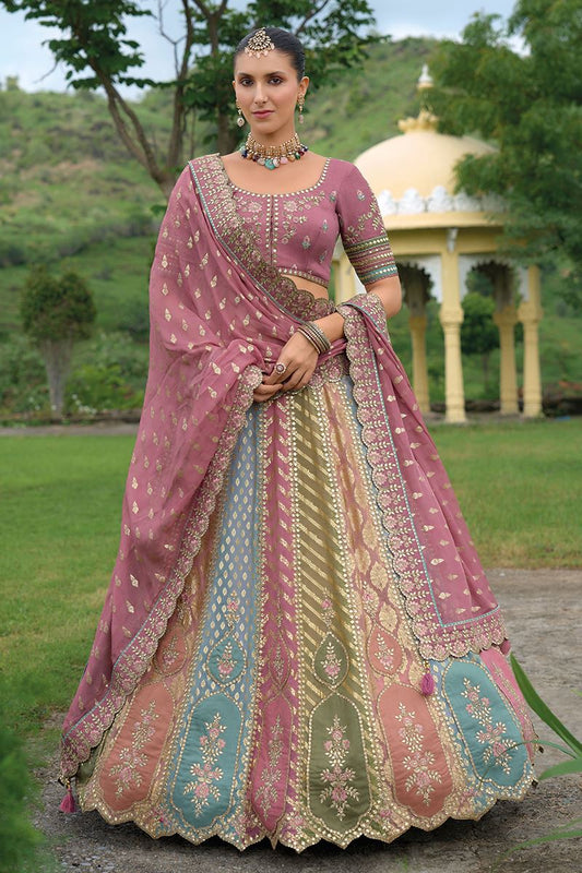 Rose Gold Heavy Silk With Khatli Emboidered & Heavy Work Lehenga Choli