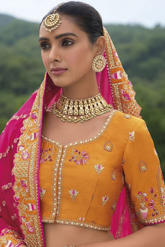 Orange Heavy Silk With Khatli Embroidered & Heavy Work Bridal Wear Lehenga Choli