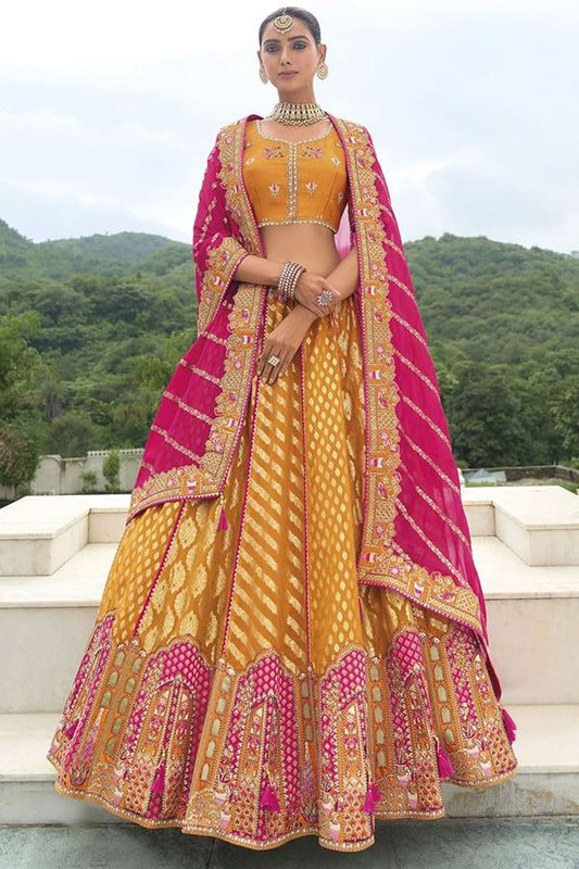Orange Heavy Silk With Khatli Embroidered & Heavy Work Bridal Wear Lehenga Choli