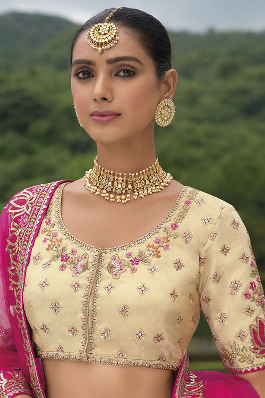 Rani Pink Heavy Silk With Khatli Embroidered & Heavy Work Lehenga Choli