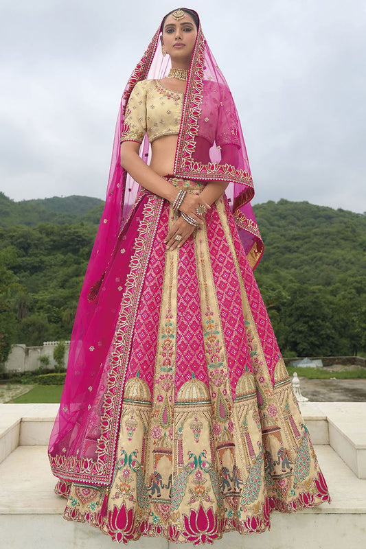 Rani Pink Heavy Silk With Khatli Embroidered & Heavy Work Lehenga Choli