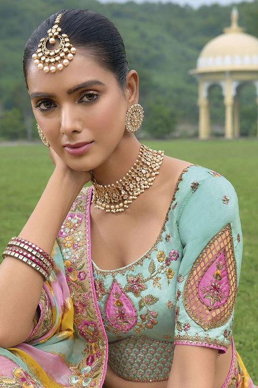 Sky blue Color Heavy Silk With Khatli Embroidered Work Wedding Lehenga Choli