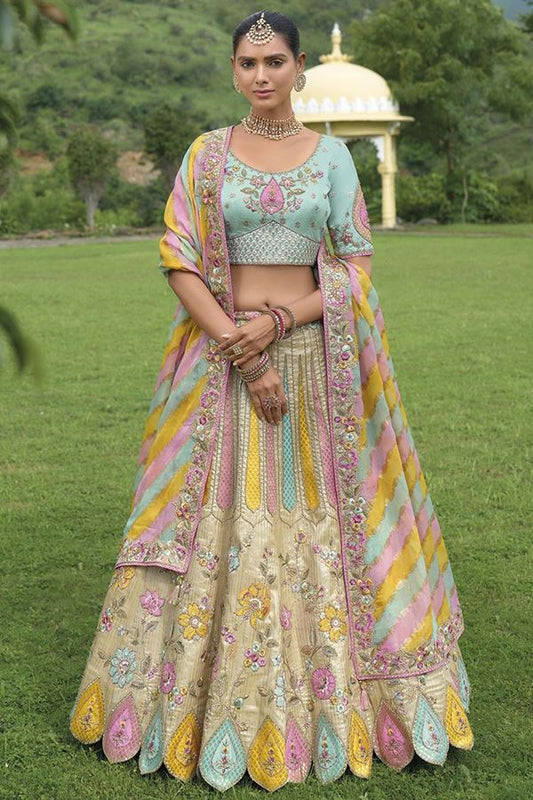 Sky blue Color Heavy Silk With Khatli Embroidered Work Wedding Lehenga Choli