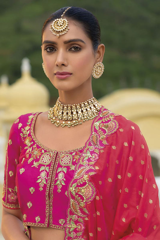Rani Pink Heavy Silk Embroidered Bridal Wear Lehenga Choli
