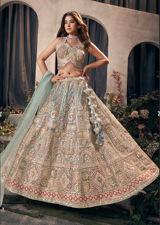 Multi Colour Net Gotapatti & Hand Work Embroidery Readymade Lehenga Choli With Dupatta