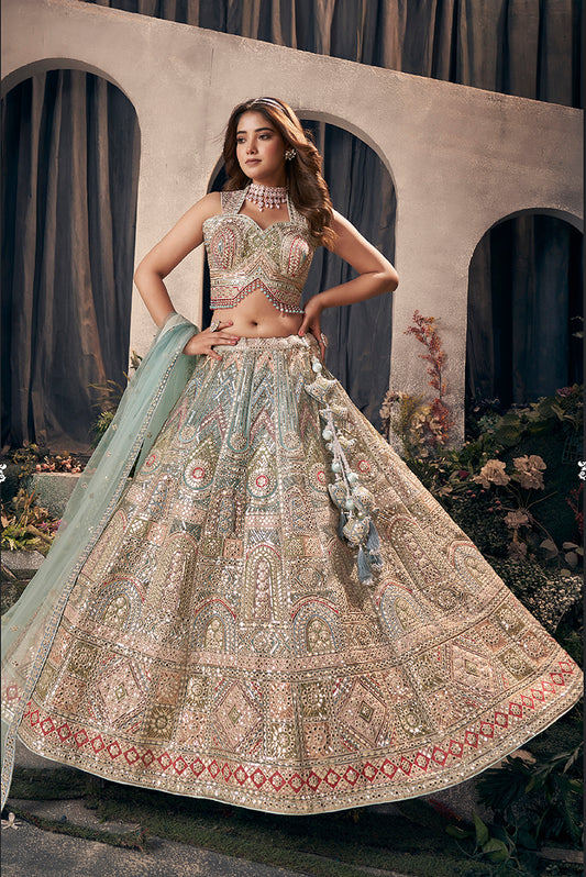 Multi Colour Net Gotapatti & Hand Work Embroidery Readymade Lehenga Choli With Dupatta