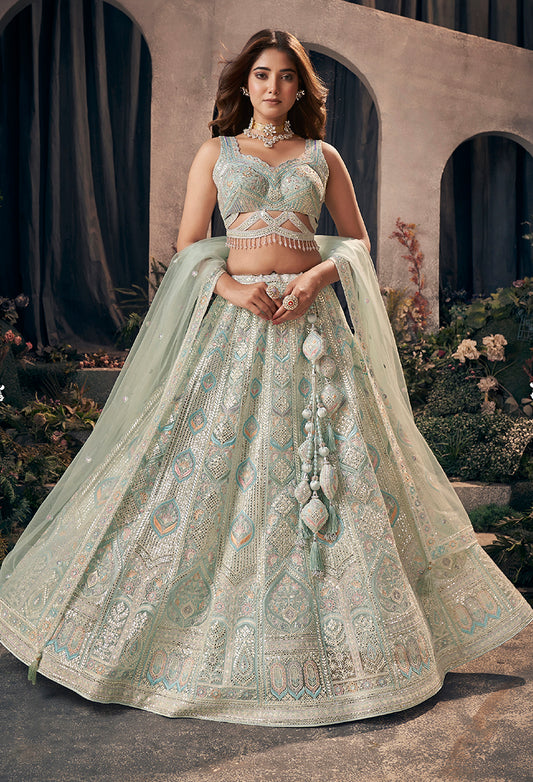 Pista Green Net Gotapatti & Hand Work Embroidery Readymade Lehenga Choli With Dupatta