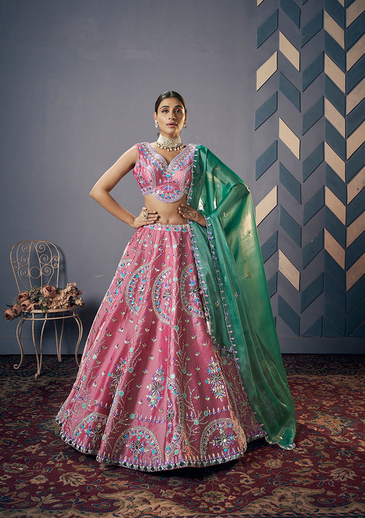 Pink Jimmy Choo Embroidery Readymade Lehenga Choli With Dupatta
