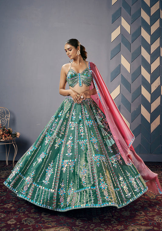 Teal Green Jimmy Choo Embroidery Readymade Lehenga Choli With Dupatta