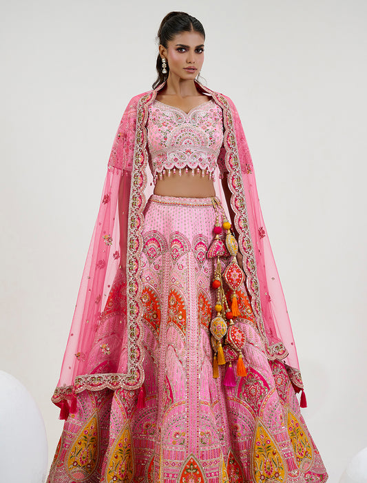 Pink Silk Embroidery Readymade Lehenga Choli With Dupatta