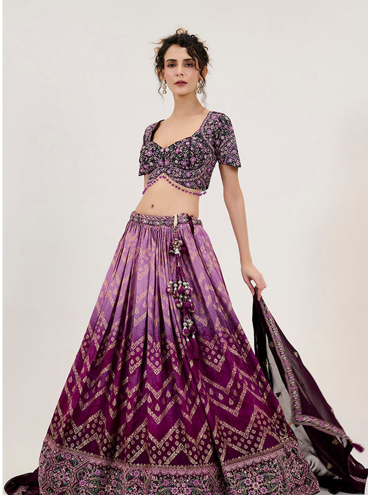 Purple Jacquard Embroidered Readymade Lehenga Choli
