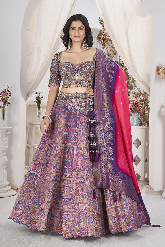 Purple Jacquard Embroidered Readymade Lehenga Choli