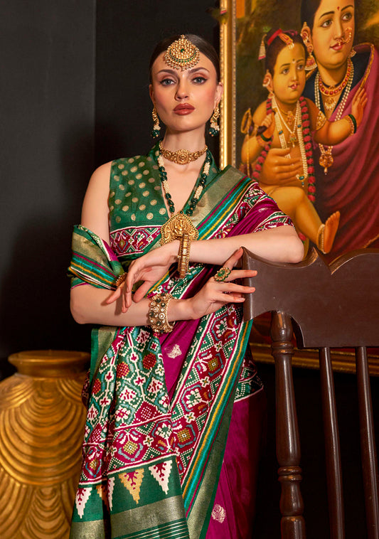 Burgundy Silk Patola Print Designer Saree