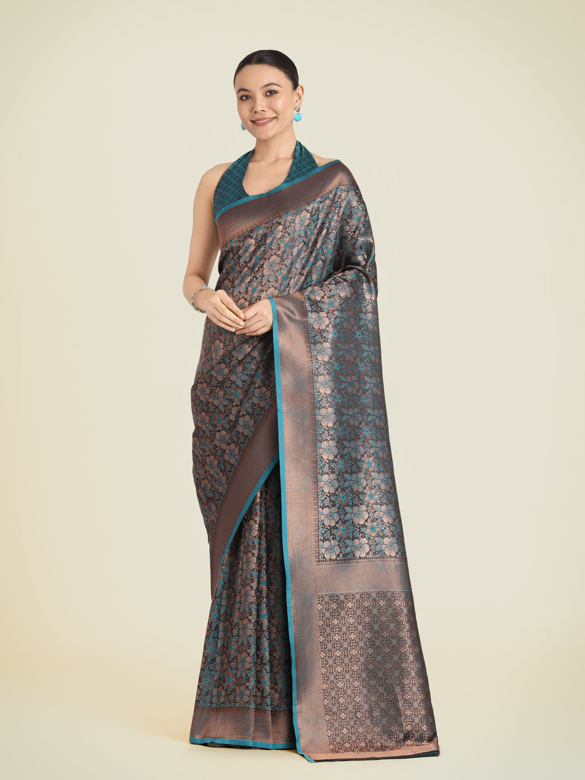 Teal Color Banarasi Silk Zari Woven Trendy Saree