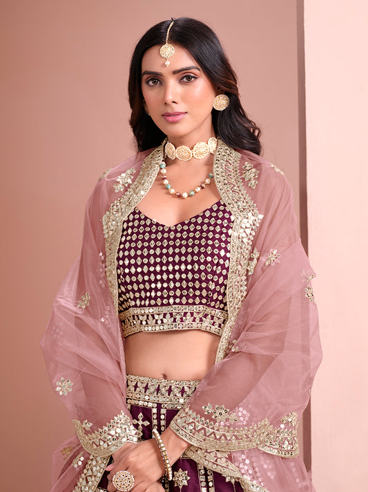 Purple Art Silk Heavy Embroidered Work Reception Lehenga Choli