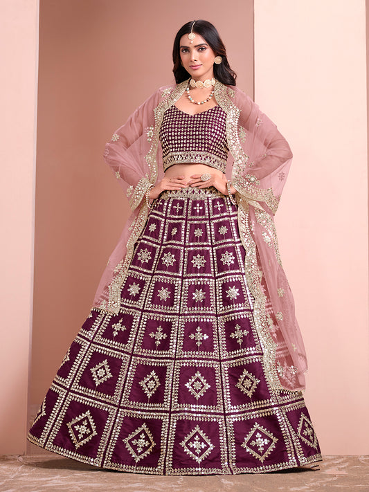 Purple Art Silk Heavy Embroidered Work Reception Lehenga Choli