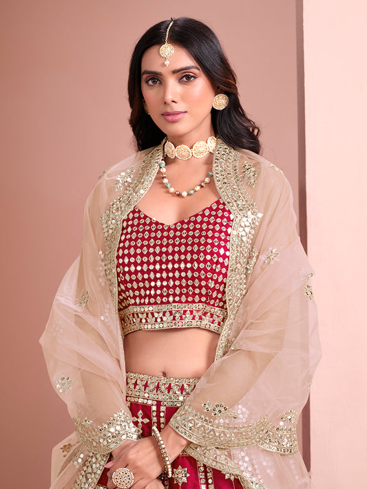 Red Art Silk Heavy Embroidered Work Reception Lehenga Choli