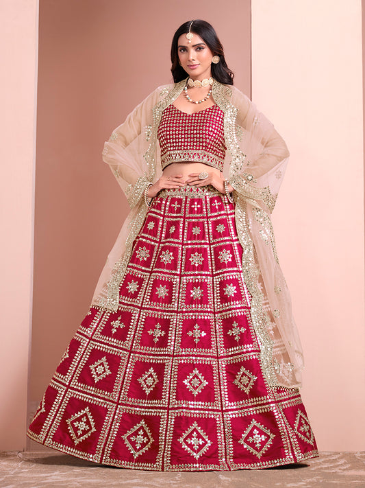 Red Art Silk Heavy Embroidered Work Reception Lehenga Choli