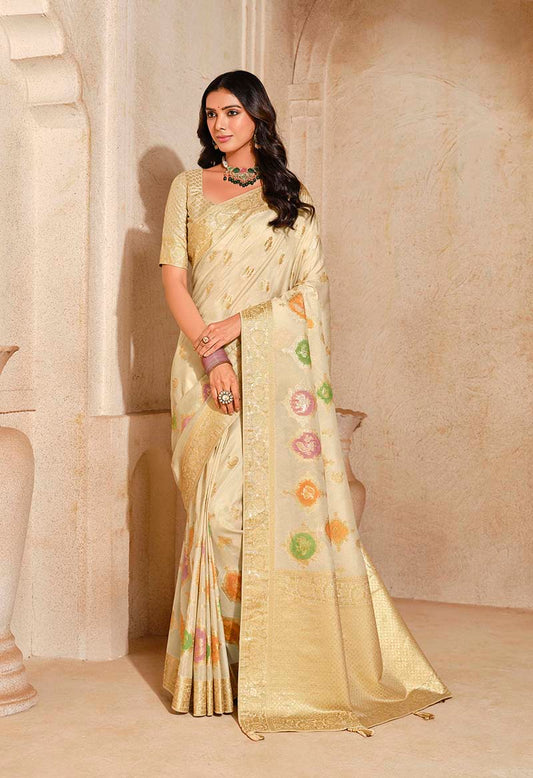 Cream Silk Zari Weaving Classic Saree