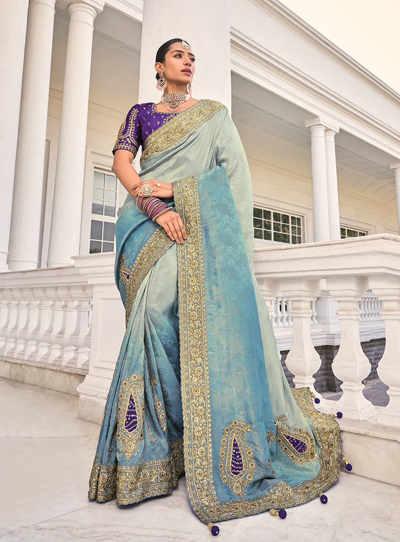 Crepe Jacquard Silk Cut-Dana & Thread Work Saree Crepe Jacquard Silk Cut-Dana & Thread Work Saree